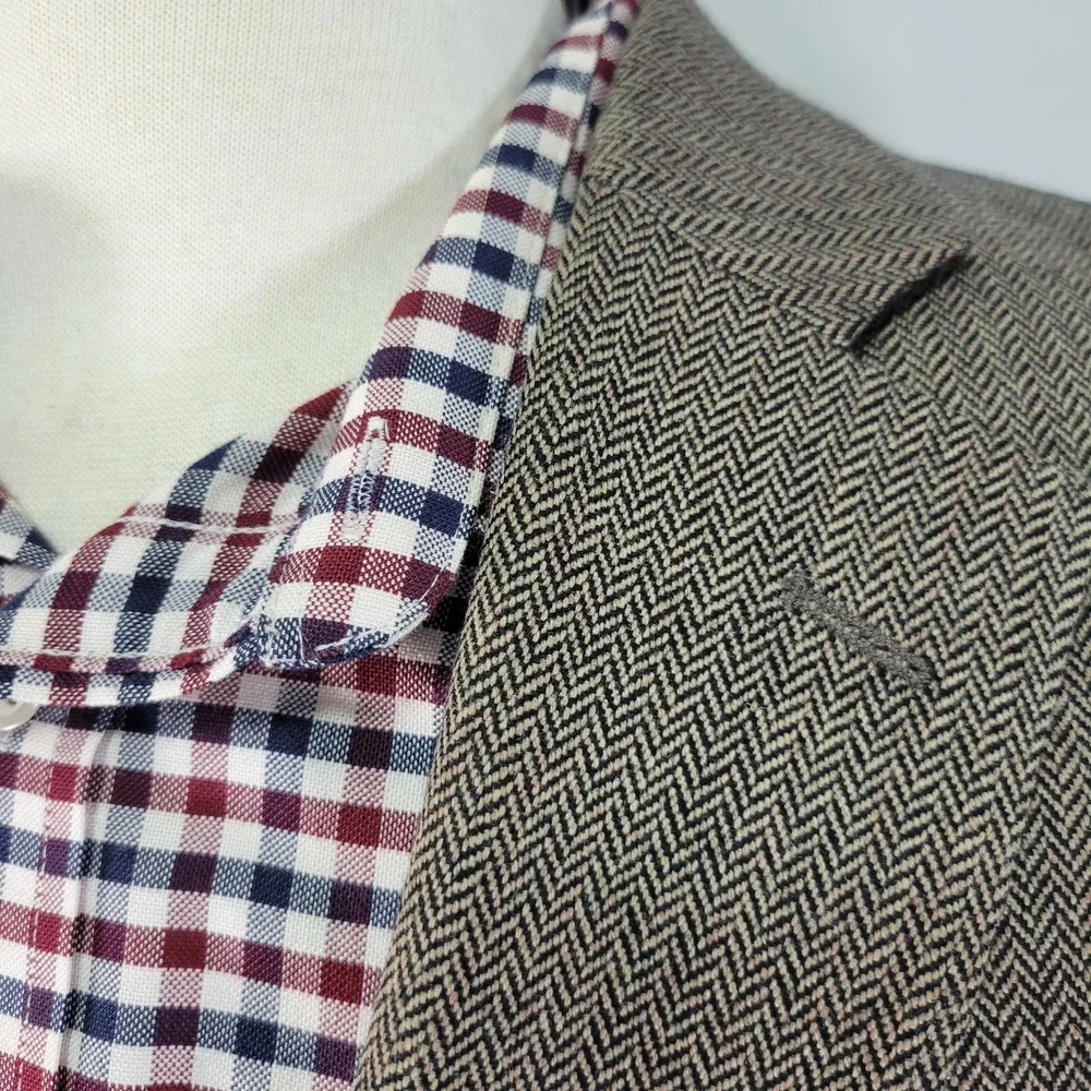 Stafford Men's Sport Coat Blazer Two Button Brown Herringbone Merino‎ Wool 42R